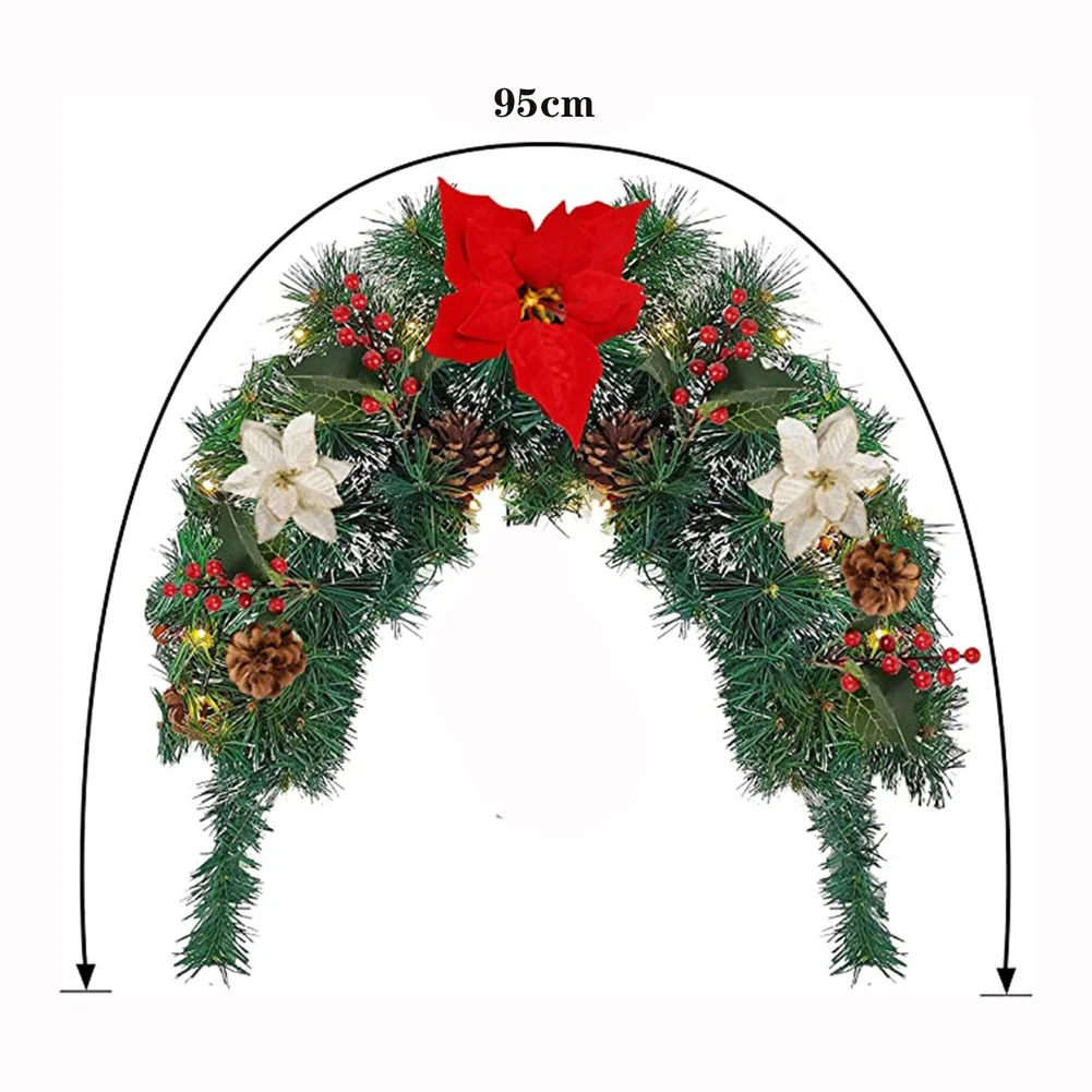 Christmas Lighted Wreath With Red Flowers Pinecones Warm LED Glowing Plastic Mailbox Decoration For Outdoor Holiday Curb Appeal