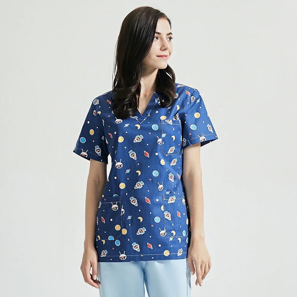 Niaahinn-uniforme de Spa con estampado de búho gris para mujer, Tops exfoliantes de belleza y salud, uniforme de trabajo para salón de belleza, ropa de trabajo