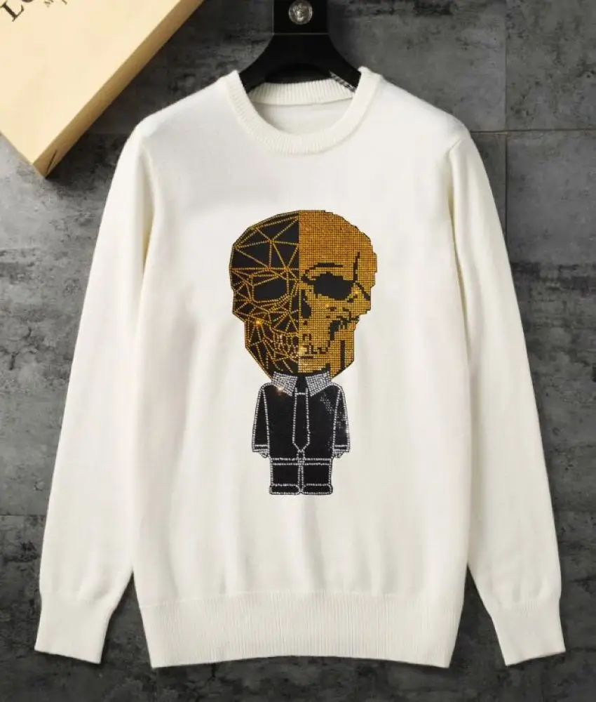 

New style autumn round neck top casual sweater lettering Men's hot diamond youth large slim 0614