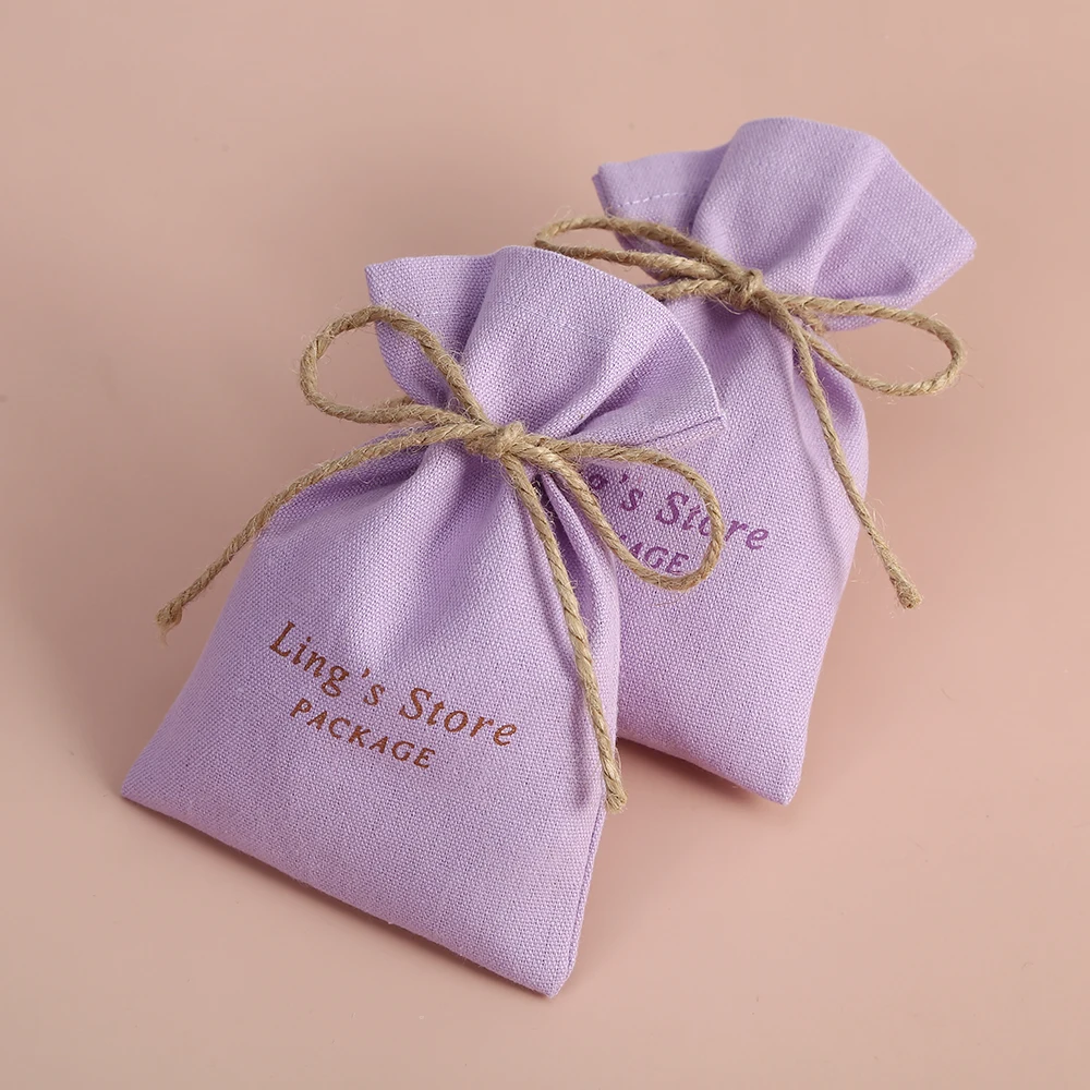 

100pcs Purple Cotton Burlap Drawstring Bucket Jewelry Bag Custom Logo Jewelry Packing Wedding Party Candy Gift Bag ORganizer