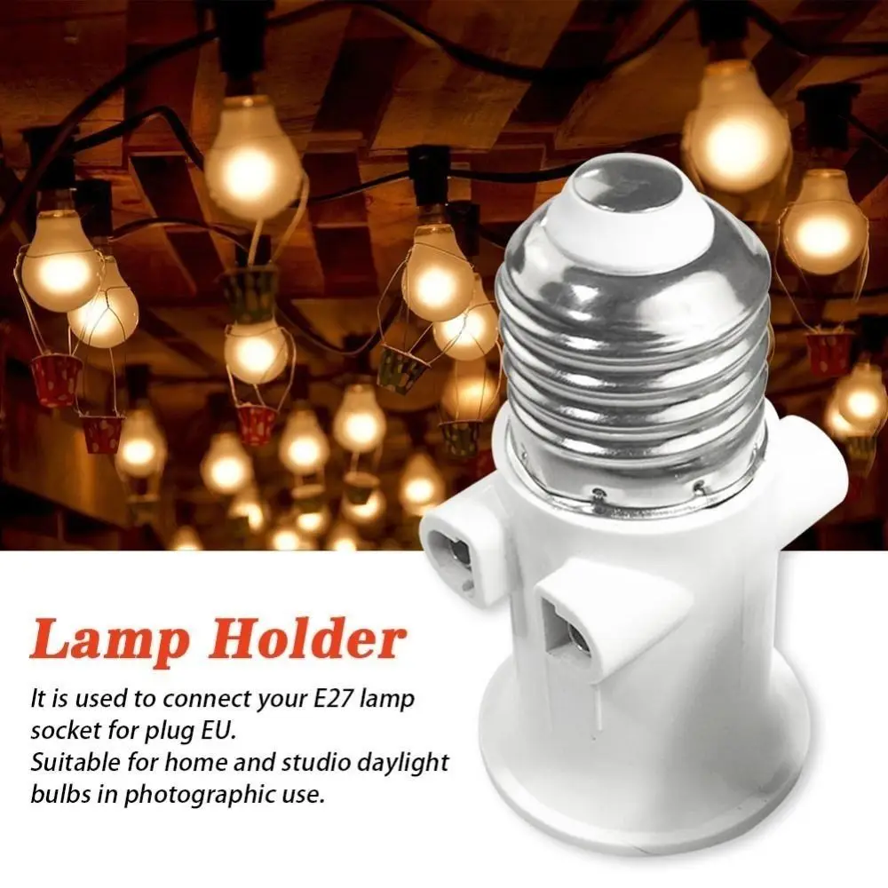 ABS E27 EU LED Bulb Adapter E27 Socket Light Bulb Lamp Adapter E27 To EU Plug Lamp Holder Plug Connector Accessories White