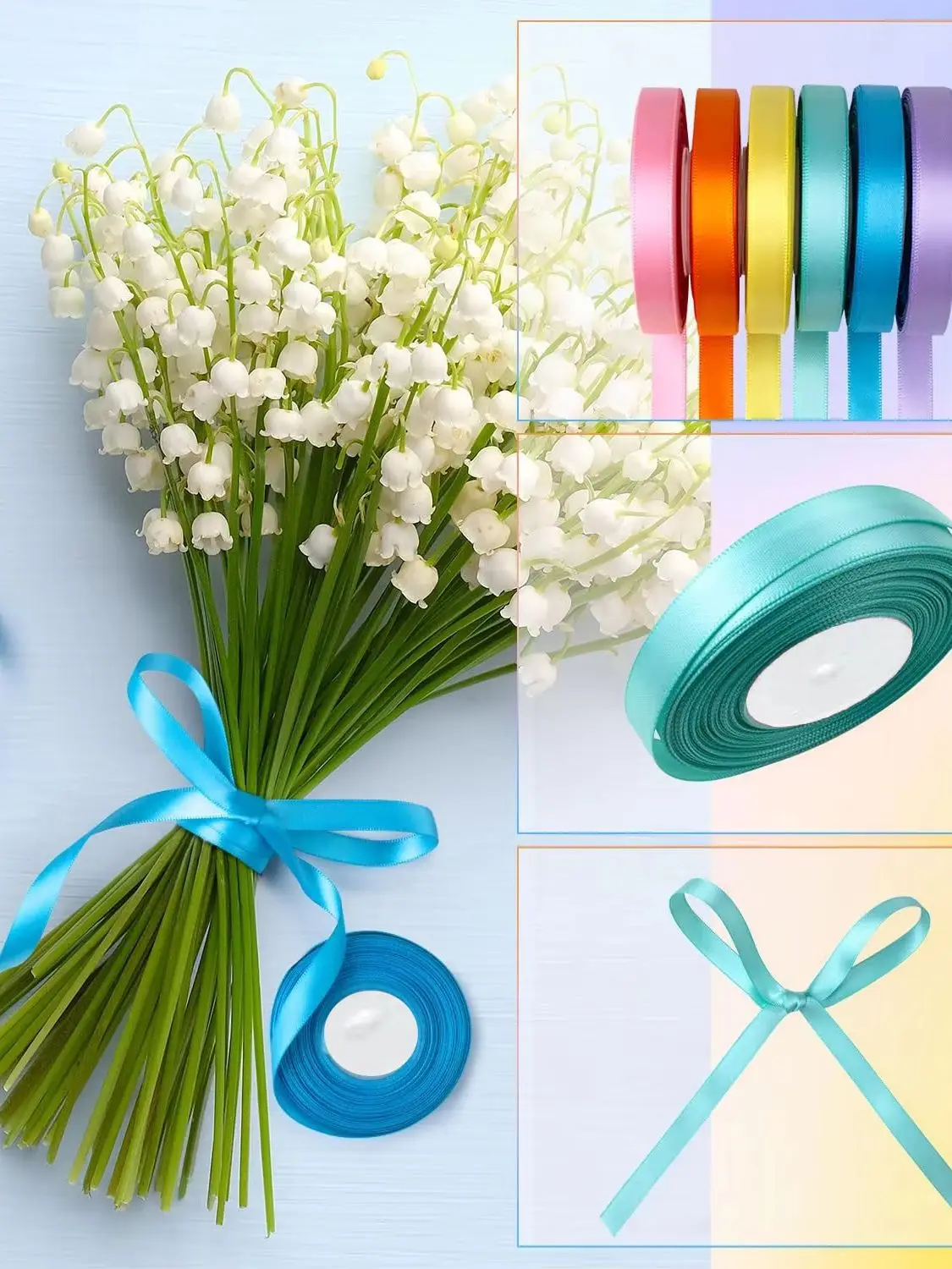 6 Rollen 150 Yards 3/8 Zoll sortiertes einfarbiges Satinband für Hochzeitseinladungen, Blumensträuße, Geburtstagsfeiern, DIY-Geschenkverpackungen – Detail 11