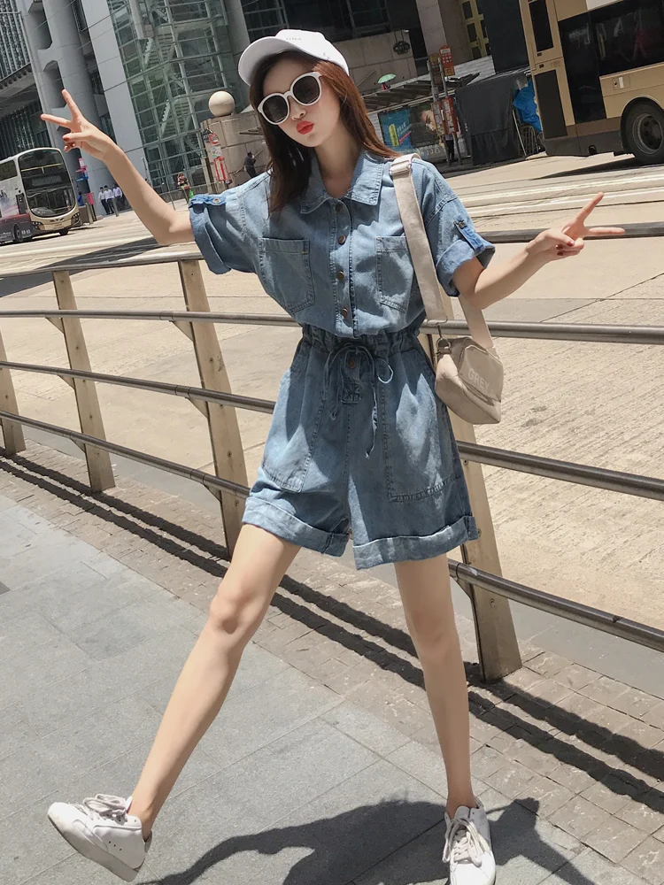 Tuta di jeans a vita alta da donna Estate New Sle Dimagrante Dr Ors Abbigliamento da lavoro Completo da donna Faion Pantaloni casual