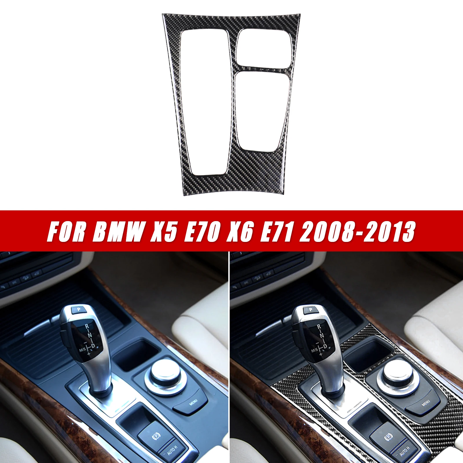 For BMW X5 E70 2007-2013 X6 E71 2008-2014 Car Interior Trim Accessories Real Soft Carbon Fiber Stickers Gear selector panel