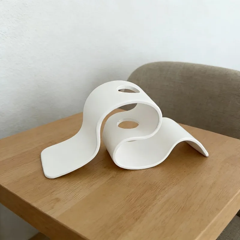 1pc Modern Minimalist Curved 3D Printed Vase Creative Ribbon-Shaped Dried Flower Holder Nordic Style Desktop Decorative Vessel