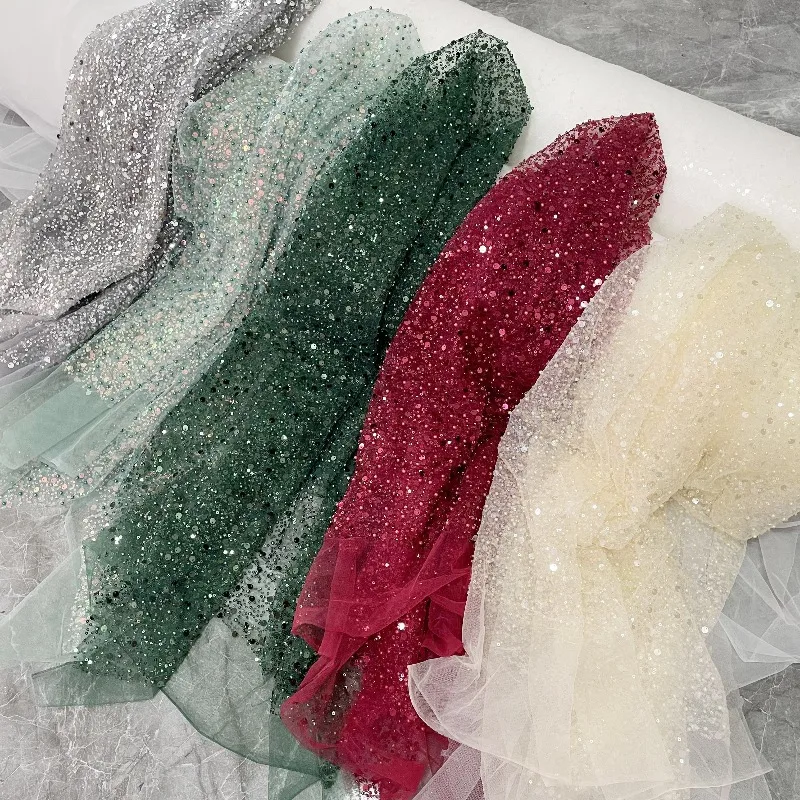 Multi colored new product launched, with rice beads, nail beads, sequins, lace fabric, wedding dress, travel photography dress