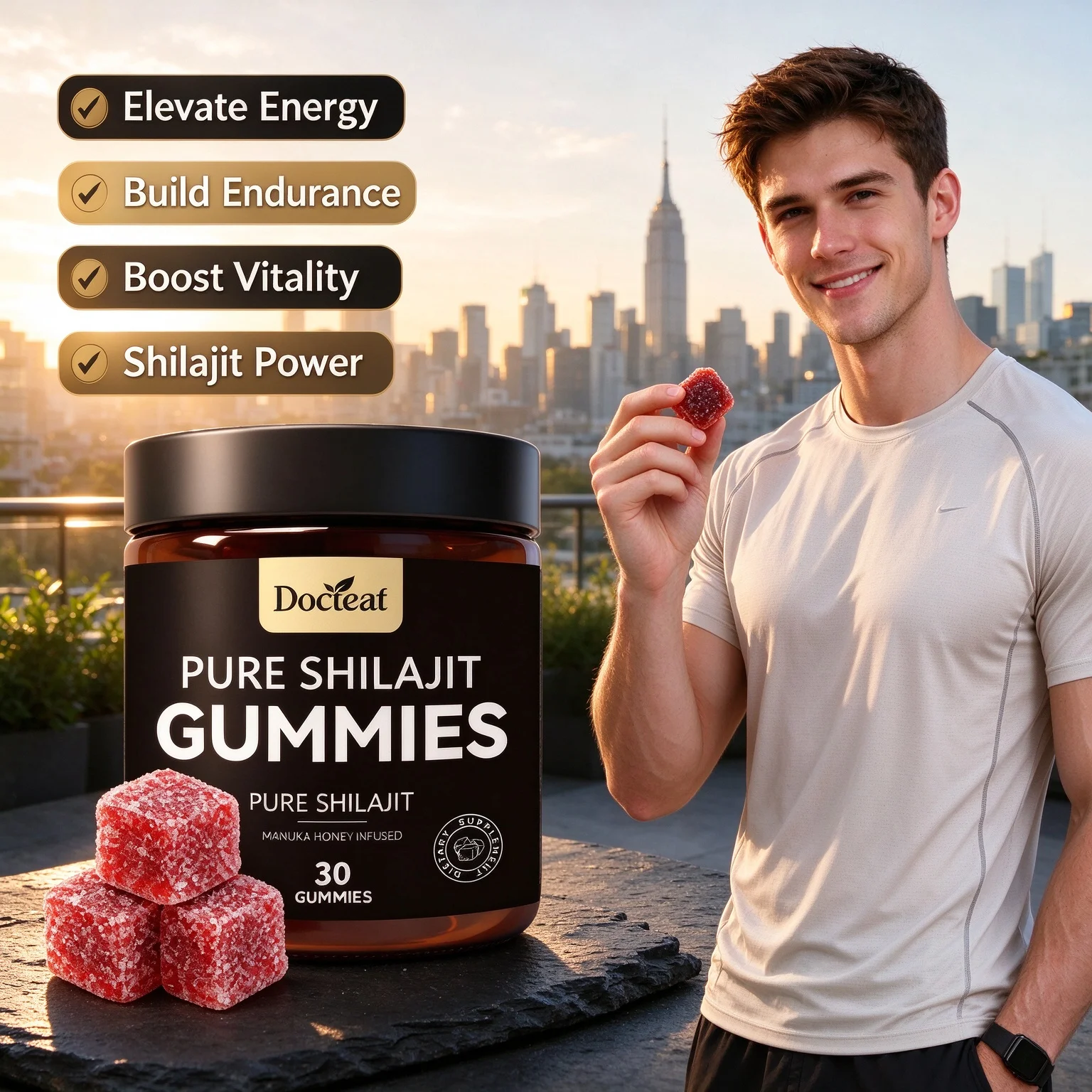 Pure Himalayan Shilajit Gummies Boost Energy Support Stamina Vitality Fitness Muscle Recovery Dietary Supplement