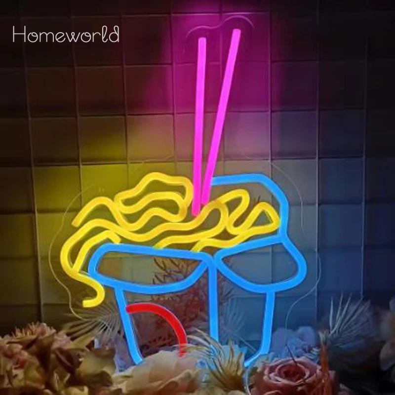 Mini Animation Pot In Box LED Neon Sign Kawaii Aesthetic Noodle Neon Light Sign Restaurant Fast Food Asian Noodle House Decor