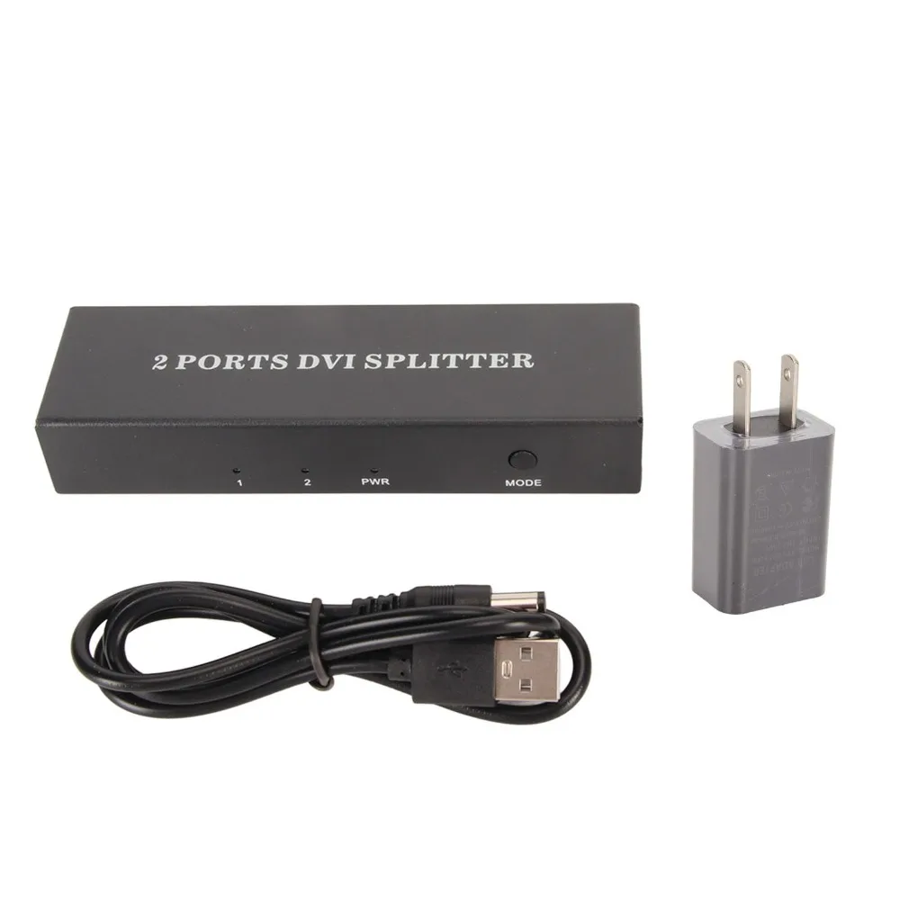 1 In 2 Out 1x2 DVI Splitter Support Resolution Up to 1920*1080 for US Plug 2 Port DVI Video Splitter