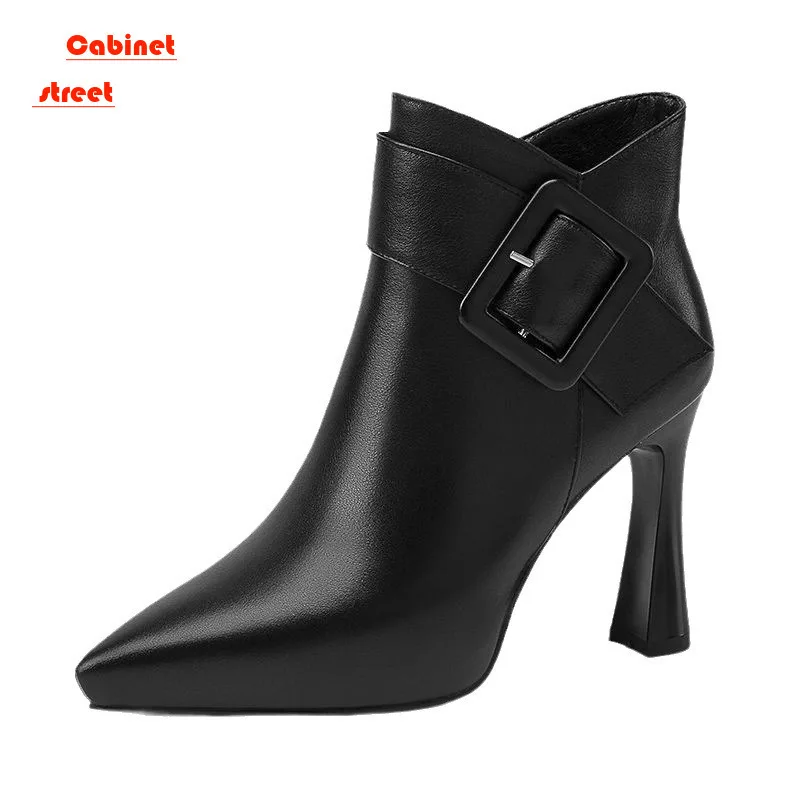 

2024 Hot Sale Ladies Shoes Ankle Women's Red Soled Boots Elegant Modern Women Buckle Zipper Pointed Toe High Heel Female Shoes