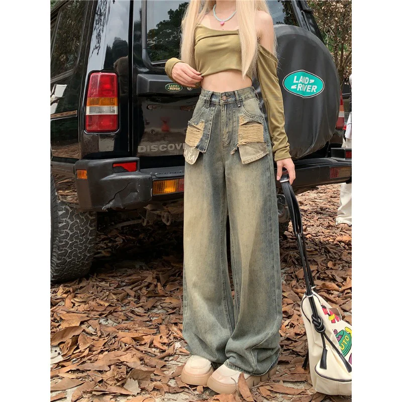 

Женские джинсы скинни в ковбойском стиле, женские карго с карманами, универсальная рабочая одежда с несколькими карманами, камуфляжная модная джинсовая женская одежда в стиле милитари