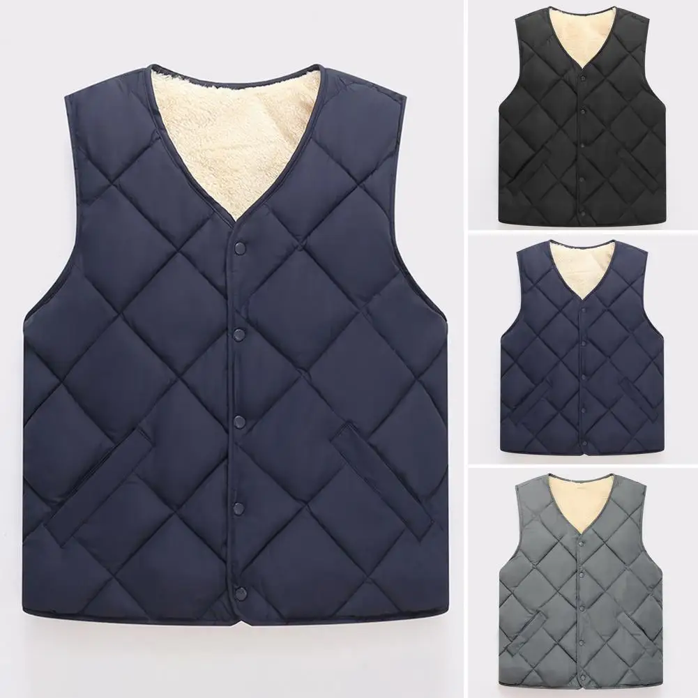 

Mid-aged Men Winter Vest Jacket Velvet Soft Men Vest Jacket Mid-aged Men's Winter Vest Jacket with Fleece Lining for Warmth