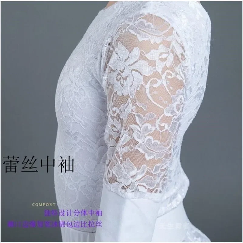 ชุดเต้นรำละตินสำหรับเด็ก ชุดบอลรูมเด็กผู้หญิง กระโปรงบัลเลต์ลูกไม้สีดำขาว ดีไซน์สำหรับการแสดงบนเวที ชุดเต้นซัลซ่า แซมบ้า ขนาด 130-160 ซม.