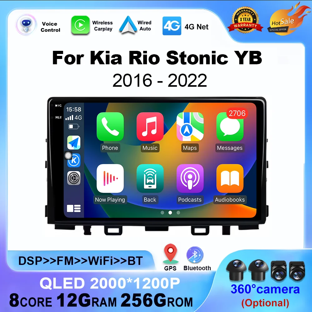 

9-дюймовый Android 14 для Kia RIO Stonic YB 2016 2017 2018 2019 2020 2021 2022 Автомобильный радиоприемник Мультимедийный плеер GPS Стерео Carplay Audio