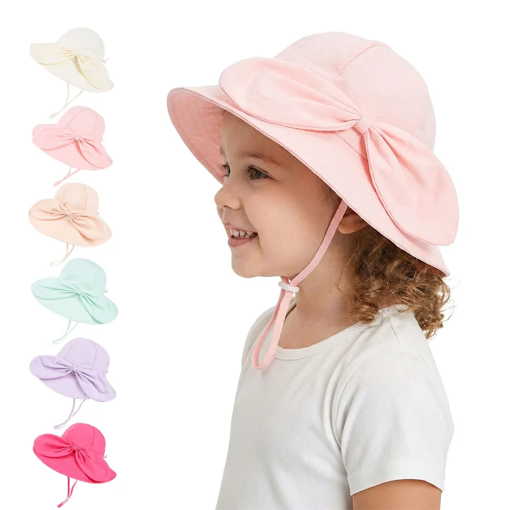 Neuer Panama Sommer Sonnenhut mit breiter Krempe und Schleife für Mädchen, Strand-Sonnenkappe, Herbst Kinder Fischerhut, Outdoor Baby Bucket Hat
