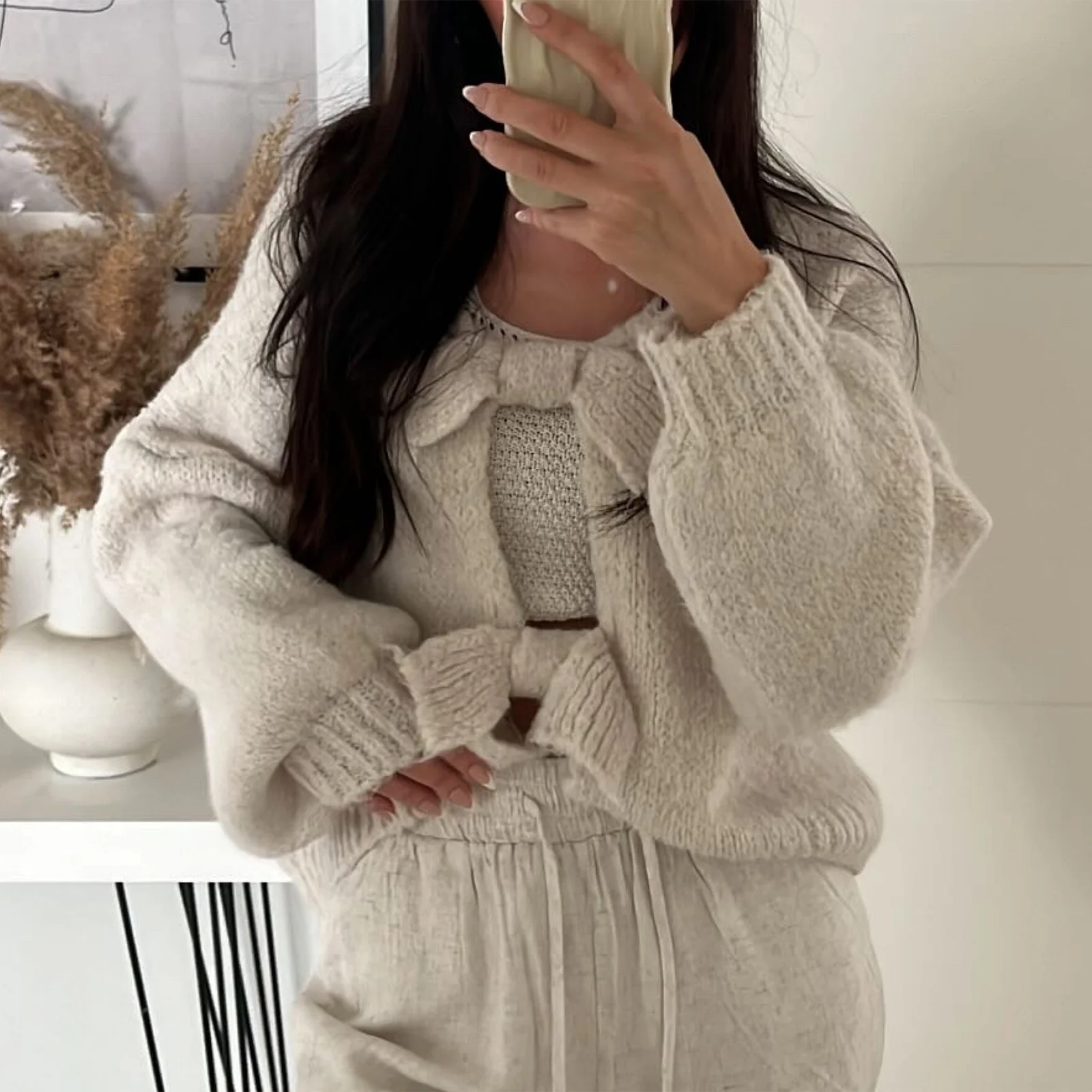 Women y2k Sweaters 2000s Knitted Cardigan Elegant Long Sleeve Front Tie-up Spring Autumn Casual Jackets Sweaters Streetwear