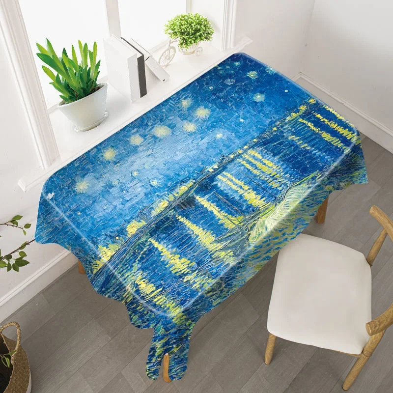 Van Gogh Starry Sky Tablecloth Oil Painting Art Sunflower Famous Painting Waterproof Table Mat Tablecloth