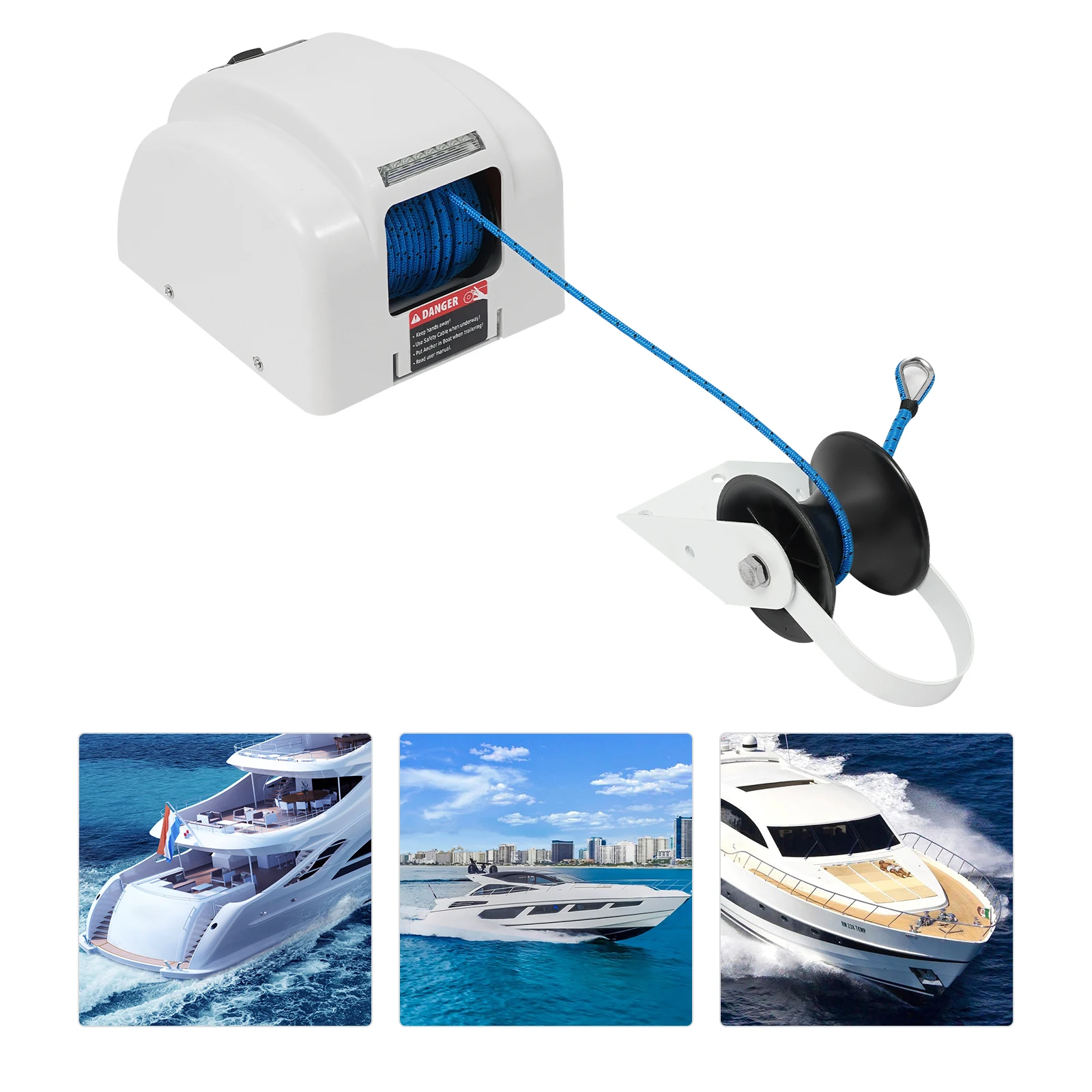 Cabrestante de anclaje eléctrico para barco, 12V, 45 libras, con Control remoto inalámbrico, cabrestante de barco blanco marino con disyuntor de reinicio automático