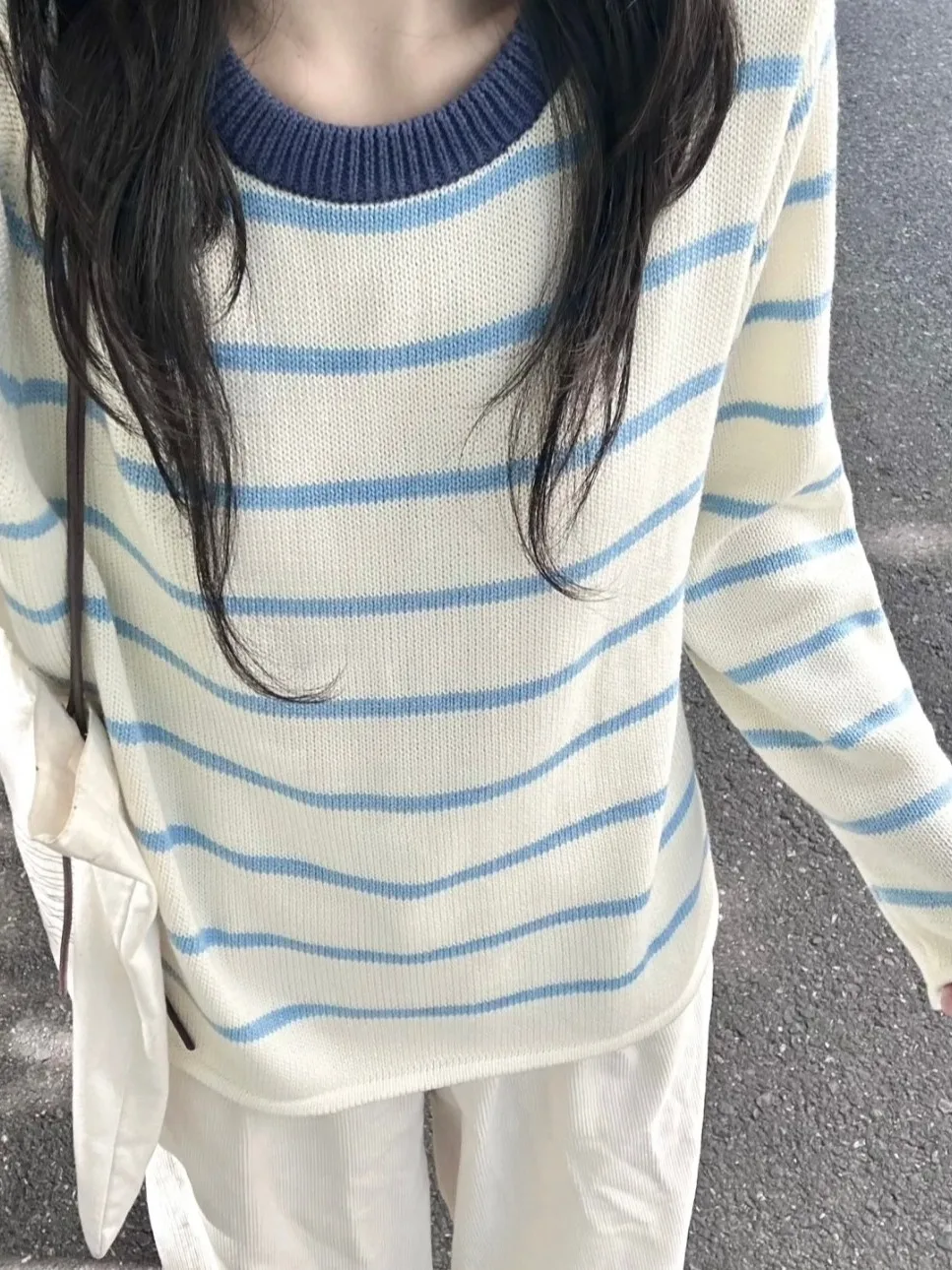 

Корейский женский комплект из двух предметов Faion, длинные брюки с высокой талией, полосатый вязаный топ, свободный крой, осенний дизайн, Sensation