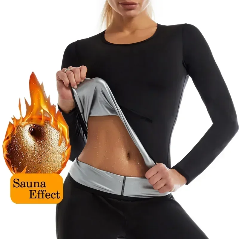 Hot Underwear Long-sleeved Solid Color Sweat Tops Top Shirt Thermal Heating Bottoming Women Seamless Sauna Fiber