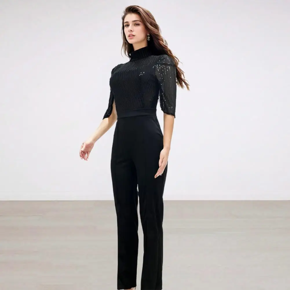 

Breathable Ladies Jumpsuit Women Wide Leg Jumpsuit Elegant Sequin Splicing Jumpsuit for Women Slim Waist Summer for Parties