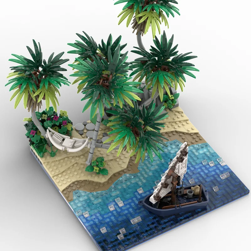 

1066PCS Moc CaribbeanTropical Beach Modular Diorama Building Blocks Creativity Assembly Bricks Toys Kids DIY Christmas Gifts