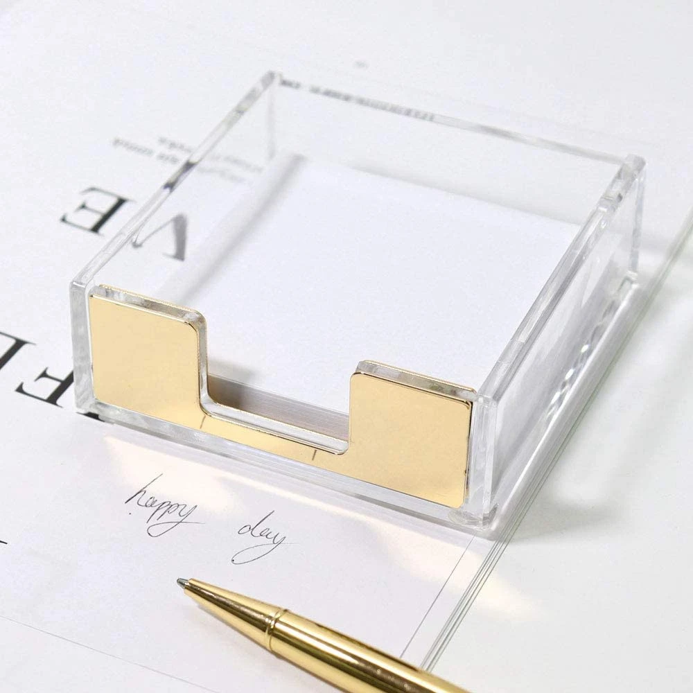 

Practical-Acrylic Sticky Notes Pad Holder Desktop Organizer 3.5X3.3 Inch Memo Holder For Office Home Desk Supplies(Gold)