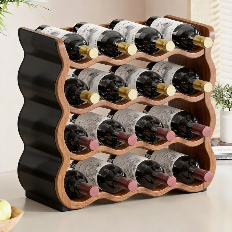 Solid wood red wine ornament display cabinet, storage desktop multi-bottle grid wine rack