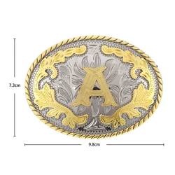 Western Belt Buckle Initial Letters ABCDEFG to Y-Cowboy Rodeo Gold Large Belt Buckle for Men and Women