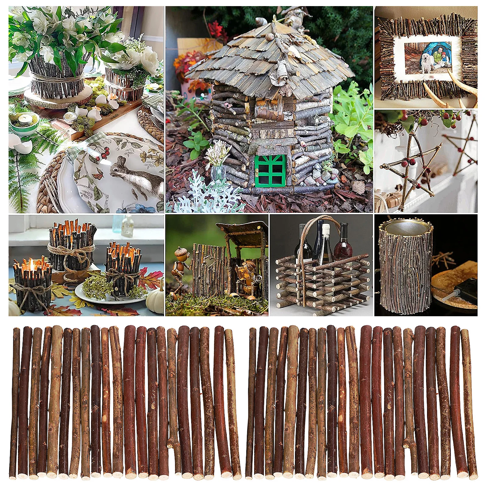 

50 Pcs Dry Branch Material Craft Wood Sticks Natural Twigs Long Wooden Sticks Country Decor Rustic DIY Projects Handmade