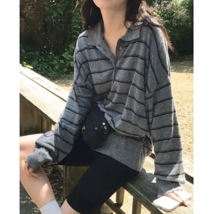 

Women's Knitted Ne Long Sve Sweater Soft Loose Fit Slimming Striped Autumn Winter Faion Casual Comfortable Top