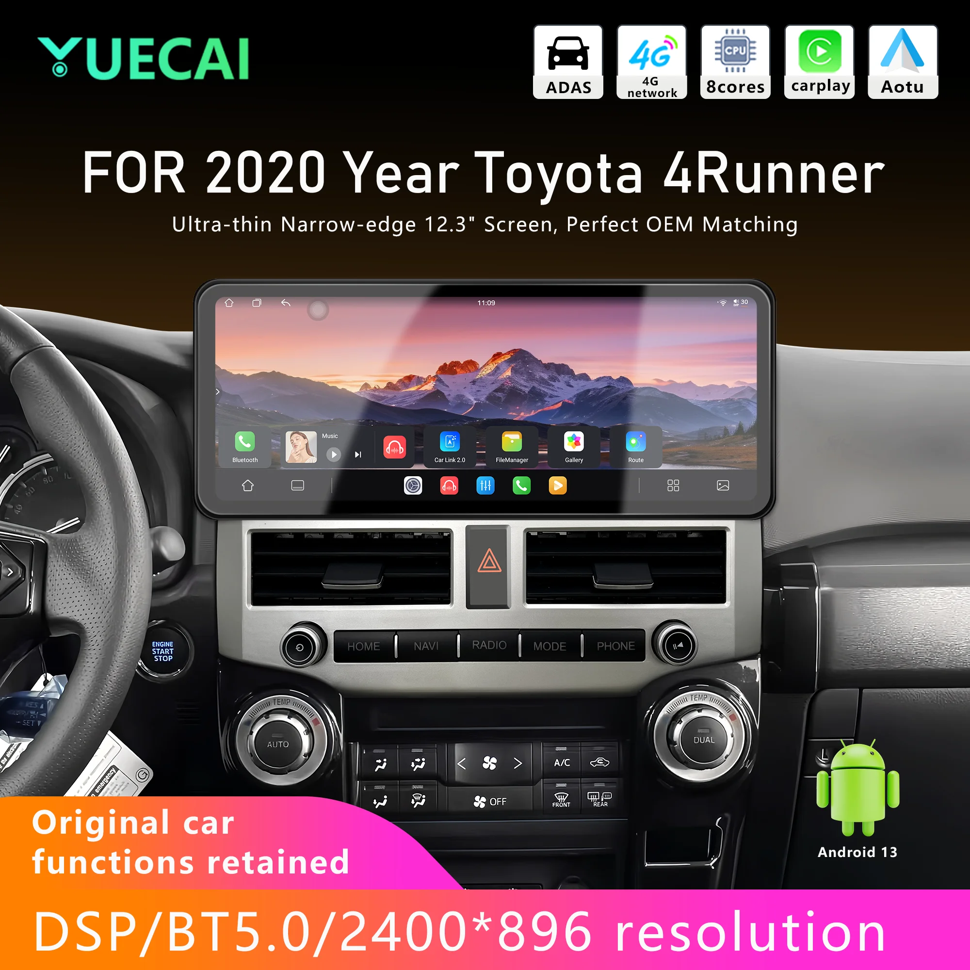 Android 13 Car Multimedia Player For  Toyota 4Runner 2020 Touch Screen Carplay Music Stereo GPS Navigation 4G/6G/8G Auto Radio