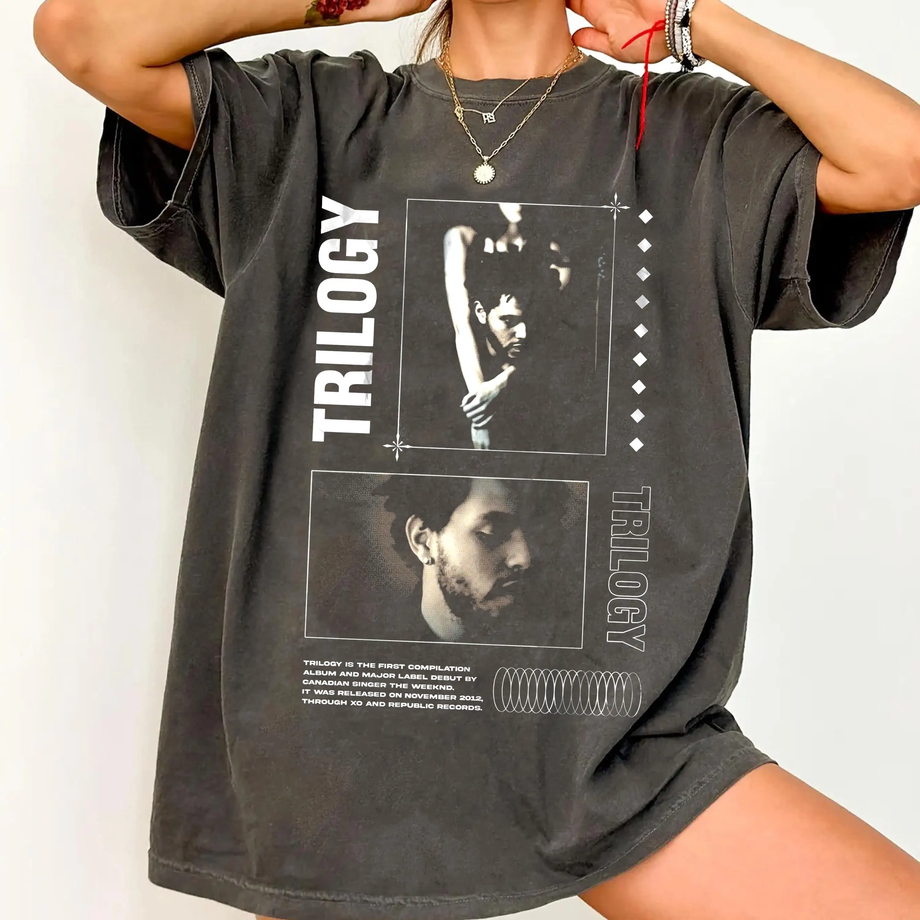 Pop Singer Trilogy Album Pattern Printed T-shirt Fan Gift Short Sleeve Versatile for Daily Use