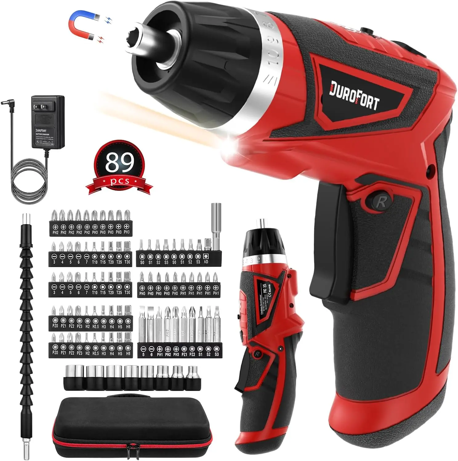 

8V Cordless Electric Screwdriver Set, 10Nm Rechargeable Drill with 89Pcs Bits, Flexible Shaft & LED Light