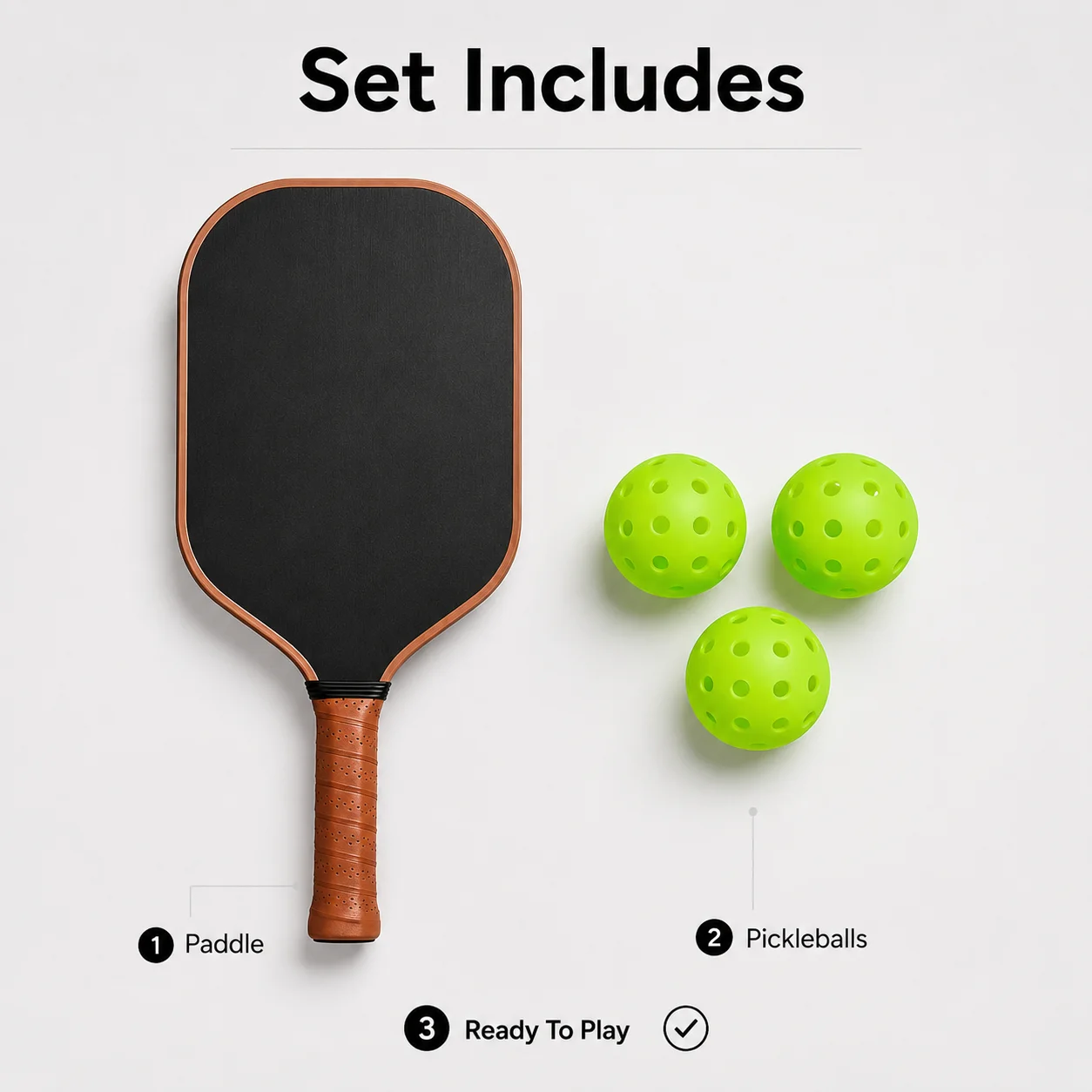 Pickleball Paddle Set 16MM Carbon Fiber Surface Anti Slip Grip Racket With Balls Outdoor Sports Training Pickleball Kit Set