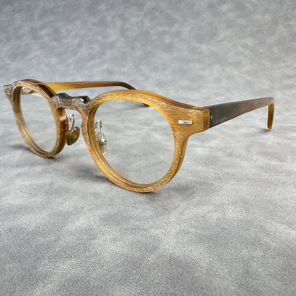 

Eyeglass Frames Vintage Rough Retro Unique Reading Handmade Light Coffee Horn Prescription Men Glasses Frames Optical Eyeglasses