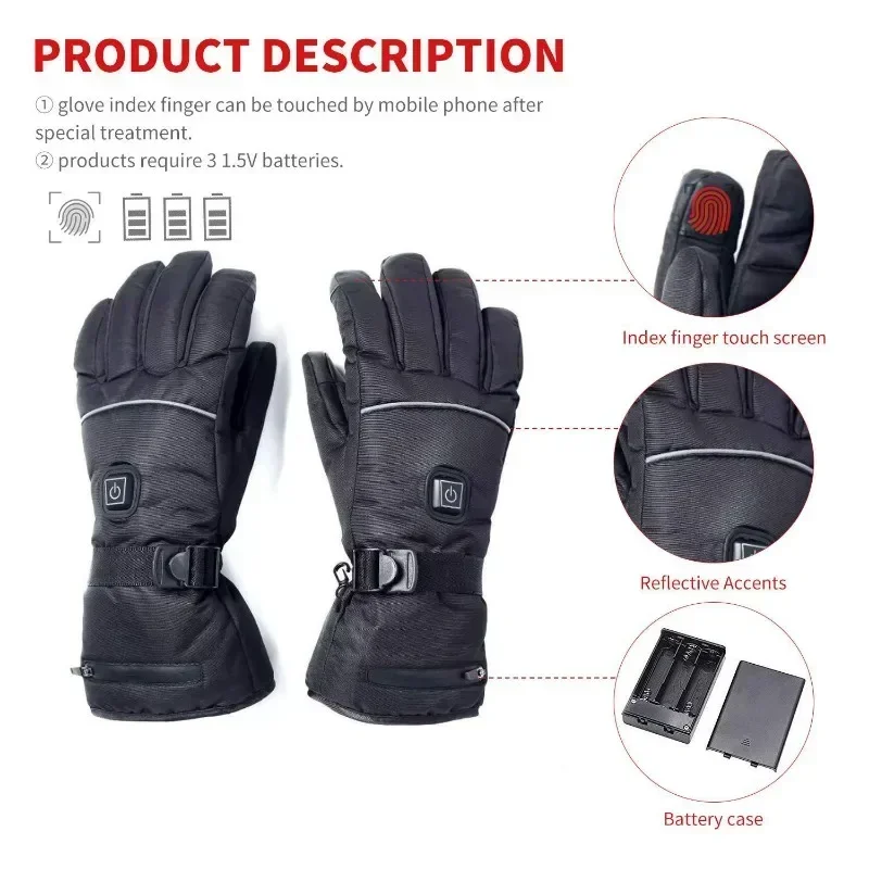 2PC Skiing Heated Gloves With Battery Case Outdoor Waterproof Non-slip Winter Warm Electric Heated Gloves Touch Screen Ski Glove