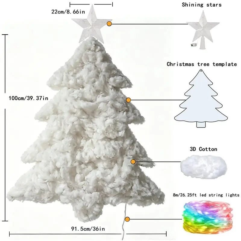 DIY Christmas Tree Cloud Light Kit 3D Cotton Color Changing LED Tree With Star Topper, USB Powered Holiday Decor