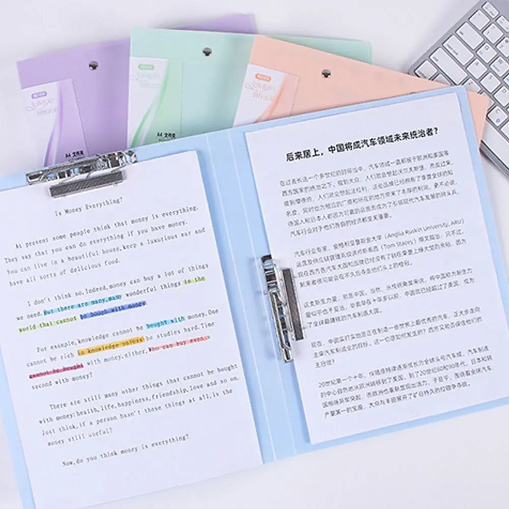 

A4 File Folder 100 Pages Morandi Ringless Binder Waterproof with Double Metal Clip Test Paper Collection Book