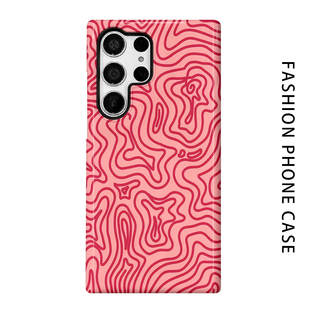 Pink Red Contour Phone Case for For Samsung Galaxy S26 S25 S24 S23 S20 FE A56 A36 Ultra Glossy HD Hard Cover Film Shell