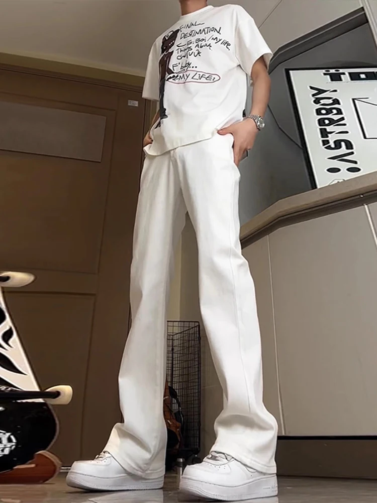 

Мужские джинсы Cleanfit White Ice Silk: летние, тонкие, в американском стиле, с эффектом потертости, расклешенные, прямые штанины