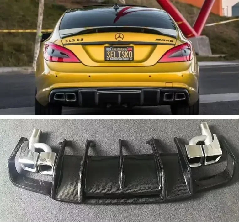 CARBON FIBER Rear Bumper Lip Spoiler Trunk Diffuser Cover&Exhaust Tips For Mercedes-Benz W218 CLS 260 300 320 350 400 63 12-18