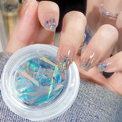 Irregular Aurora Glass Shard Paper Nail Sticker Clear Holographic Broken Glass Nai Arts DIY Accessories Manicure Decals Deco