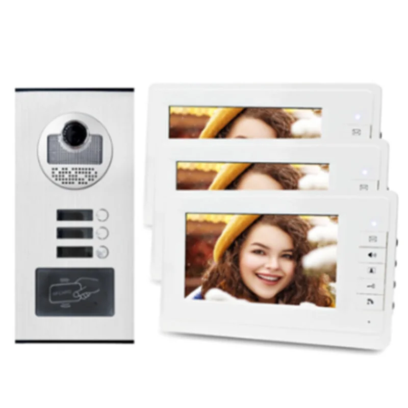 APPLIA-Home Video Door Phone Intercom System 3 Unit For Apartments Residential Doorbells EU Plug