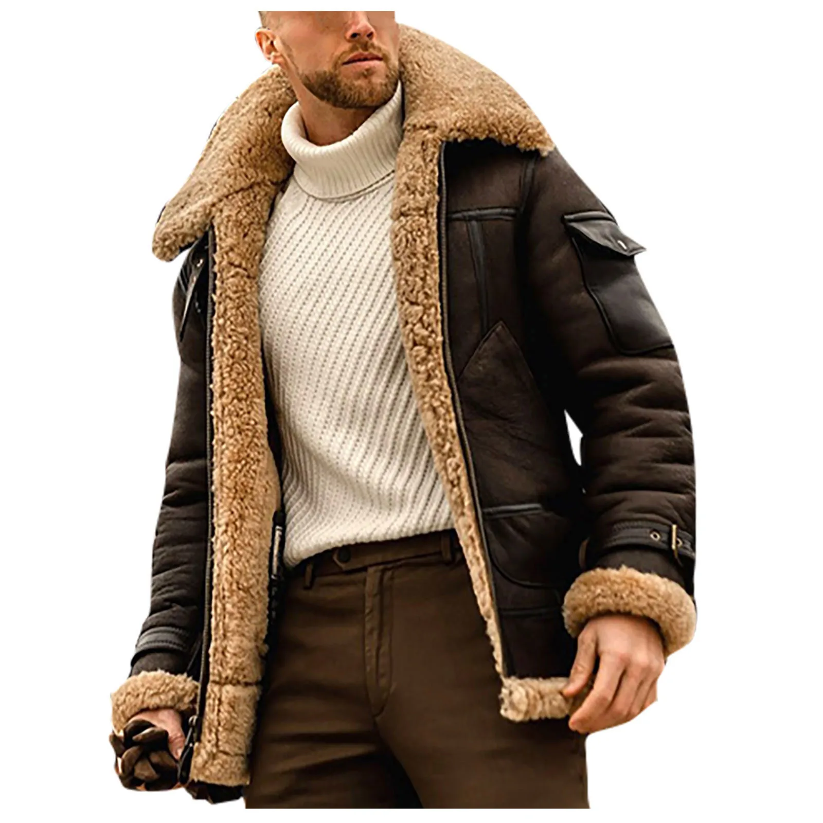 

Cross Border European and American Autumn and Winter Lapel Leisure Men's Loose Fur One-piece Coat Deer Fur Fur Coat Plush