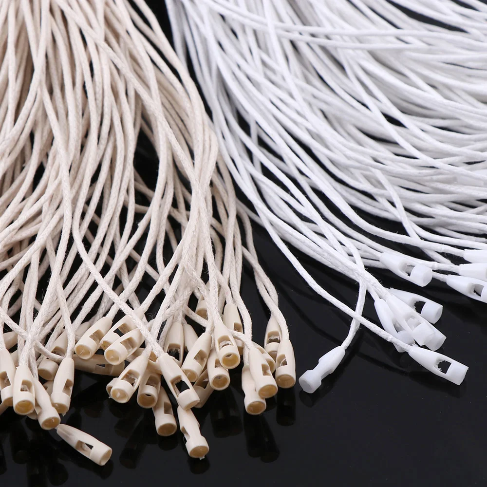 100PC/Batch Wax Wire Medium Plastic Label White Beige Black Hanging Tag Polyester Rope Buckle Lock Pin Ring Tie Fastener