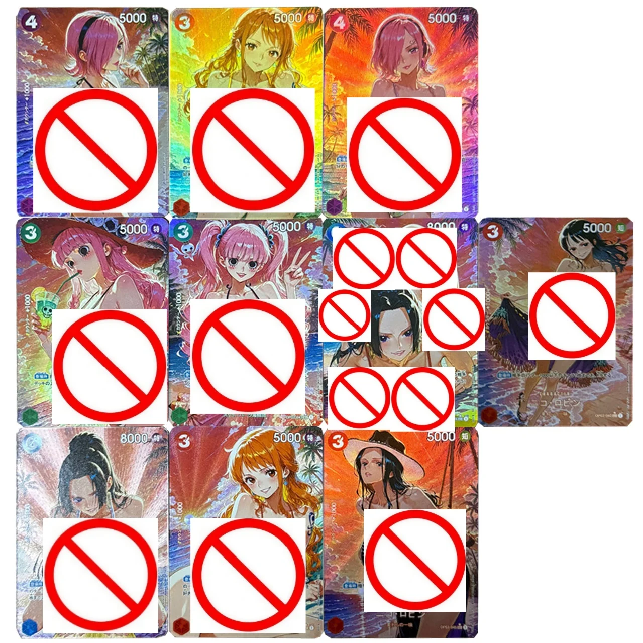 

Коллекционная аниме-карта One Piece ACG: Перона, Нами, Ута, Боа Хэнкок — голографическая, переливающаяся, для самостоятельной сборки, с изображением женских персонажей на закате