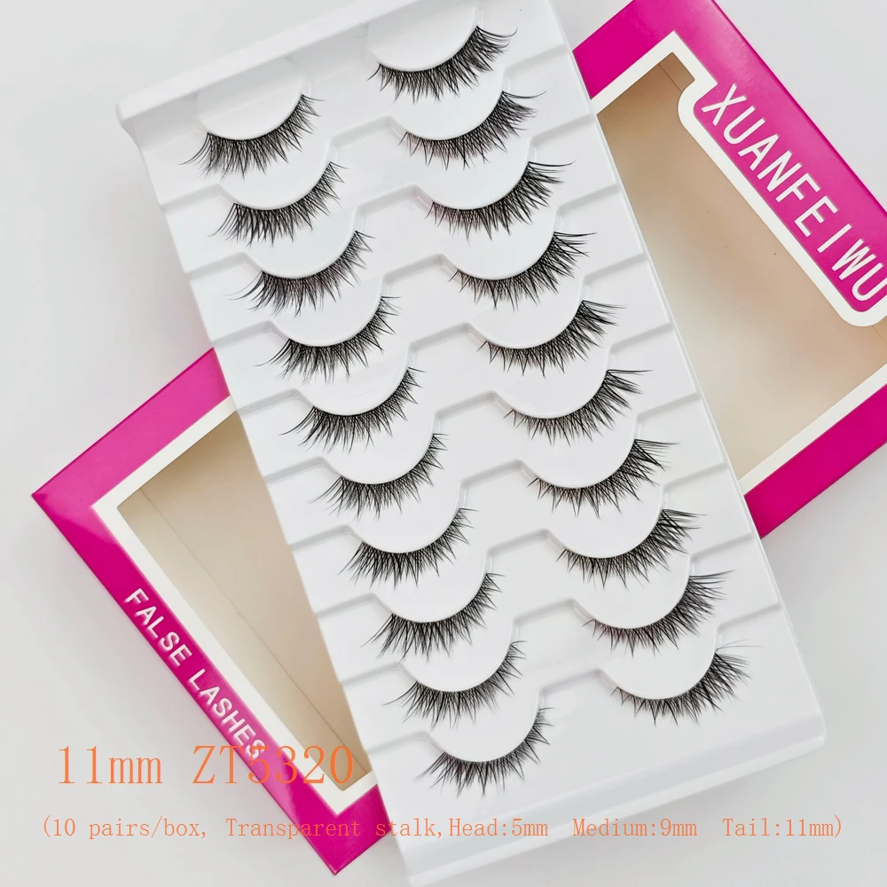 Ciglia di tipo volpe stile diagonale corto davanti lungo dietro Xuanfeiwu, stelo trasparente naturale di celebrità di Internet, coda per occhi allungata, ciglia finte a striscia completa, ciglia per trucco naturale realistico Cat-Eye