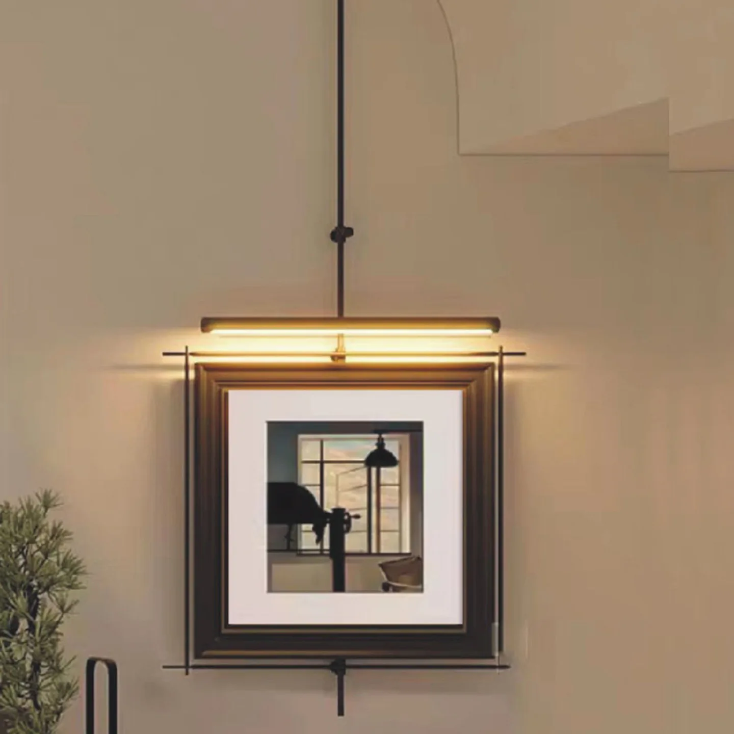 Hotel lobby background wall metal frame boom hanging paintings new Chinese style luminous atmosphere mural restaurant high-end