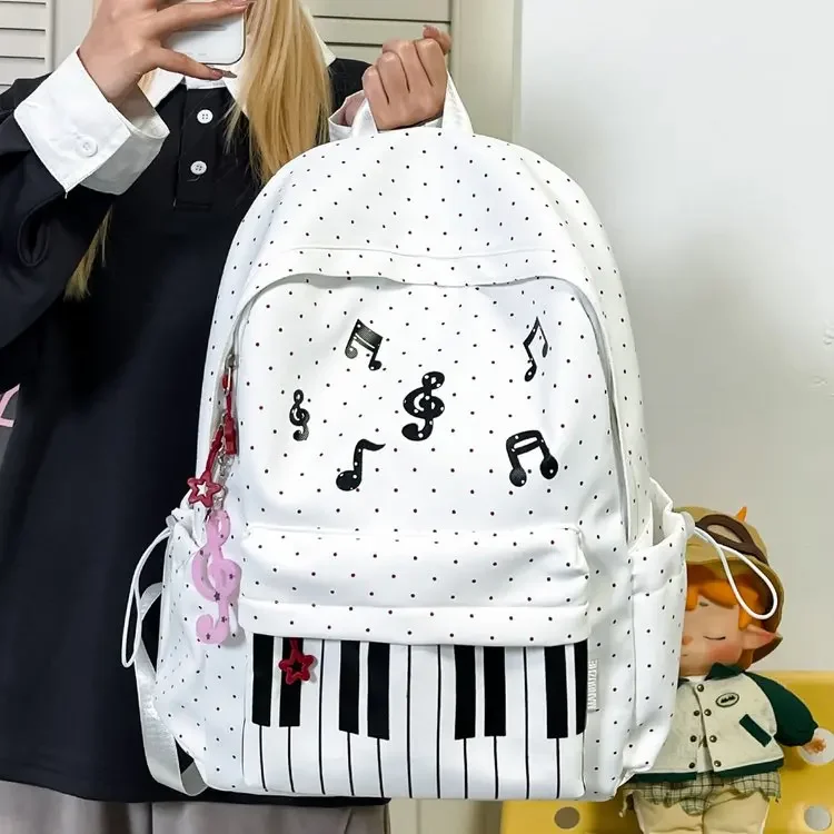 

Korean Sle Polka Dot Piano Unique Commuter Bapa Large Capaci School Bag Versatile High School Fem Bapa for Cla
